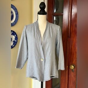 Fenini | Linen & Cotton Button Front Cardigan/Jacket, Light Gray Blue, Size M